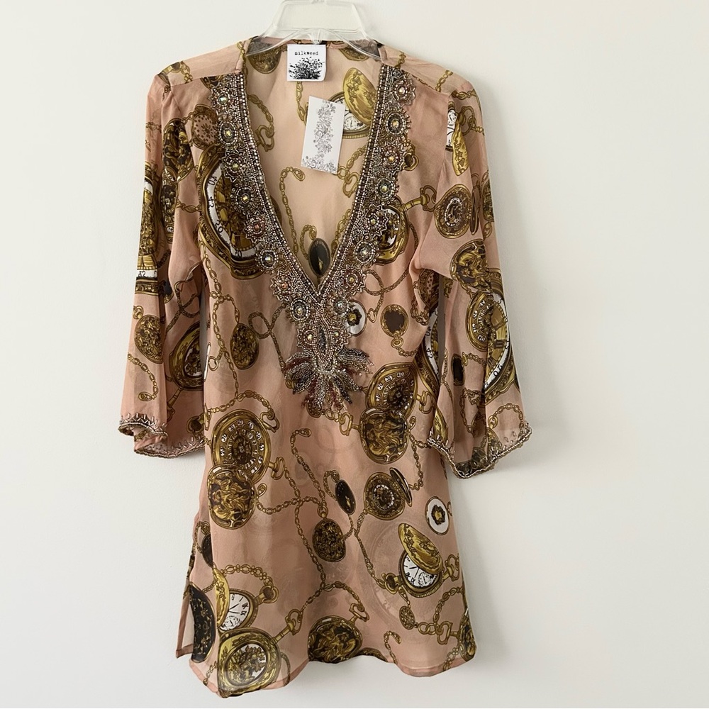 Milkweed Deep V Neck Embellished Pocket Watch Coverup